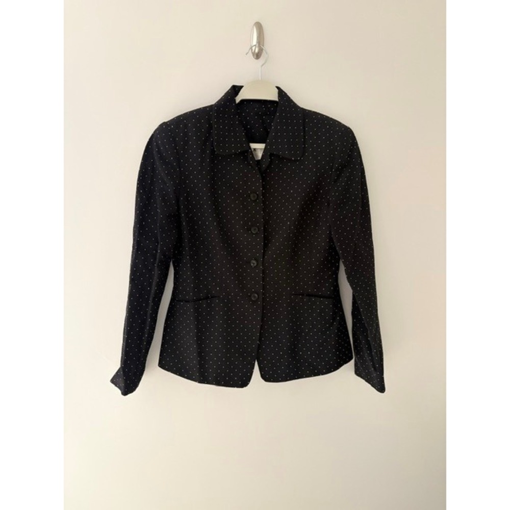 Dana Buchman Womens Black Polka Dot Cotton Blend Blazer Jacket Size 10